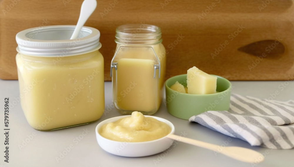 children's applesauce in a jar. Generative AI children's applesauce in a jar. Generative AI