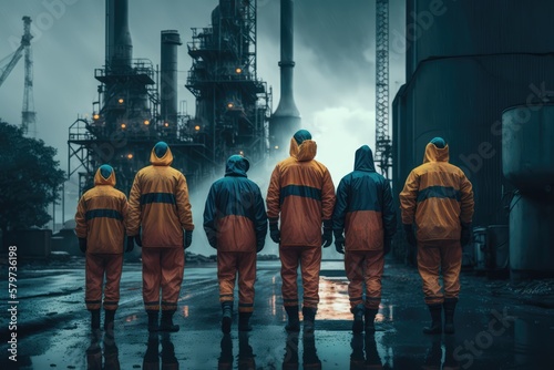 Idustrial workers at petrochemical and offshore site, made with generated ai photo