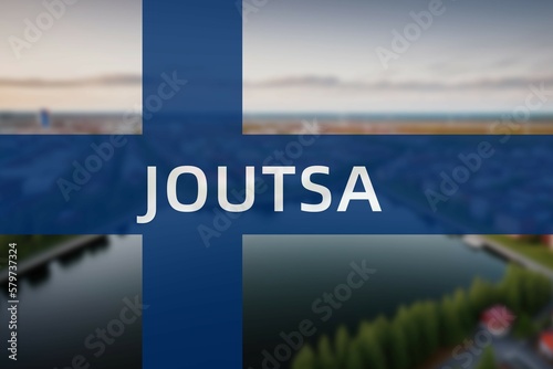 Joutsa: Ortsname der finischen Stadt Joutsa in der Region Keski-Suomi auf der finnischen Flagge photo