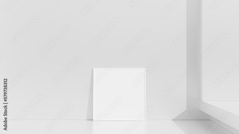 Frame mockup on white wall. Poster mockup. Clean, modern, minimal frame. Empty frame Indoor interior, show text or product Frame mockup on white wall. Poster mockup. Clean, modern, minimal frame. Empty frame Indoor interior, show text or product
