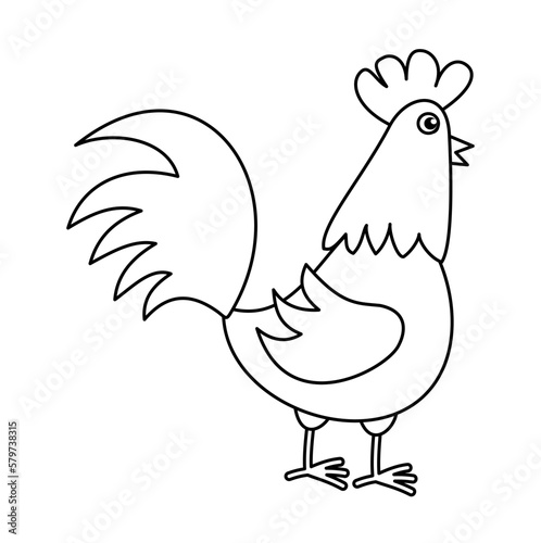 Cute hen in profile on a white background to color