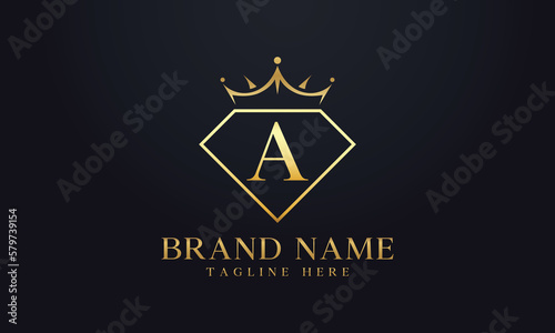 Diamond crown logo. Luxury queen logo for jewelry with letters