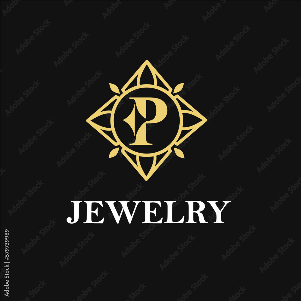 P Letter with Sparkle and Diamond Icon for Jewelry Ring, Necklace, Accessories Retail, Store Business Workshop Logo Template