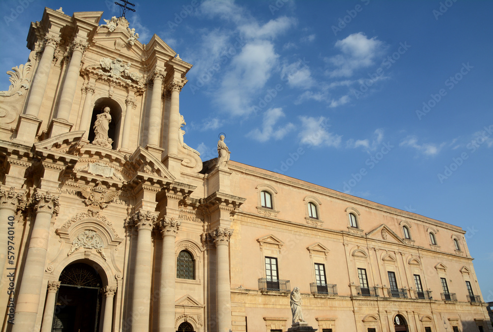 Syracuse is the city in Sicily where Archimedes was born. The white marble Cathedral in Baroque style is in the peninsula of Ortigia which is the ancient centre.