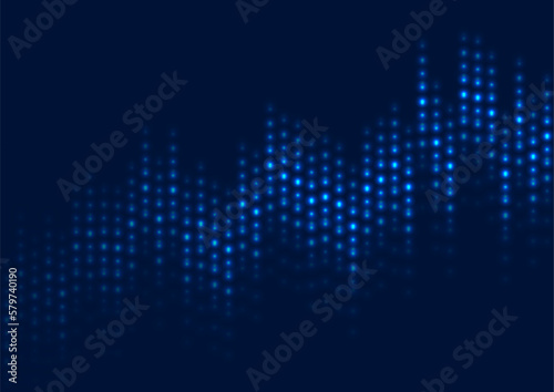 Abstract blue neon growing financial graph chart background. Vector dotted lines tech design