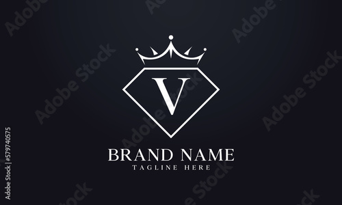 Diamond crown logo. Luxury queen logo for jewelry with letters