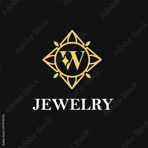 W Letter with Sparkle and Diamond Icon for Jewelry Ring  Necklace  Accessories Retail  Store Business Workshop Logo Template