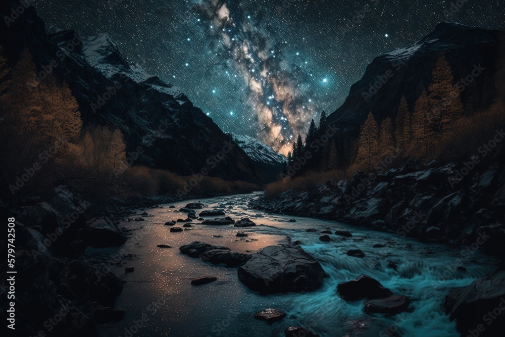 Starry Night Above an Unrelenting River Generative AI
