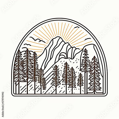 Generative ai illustration of Yosemite National park in mono line style