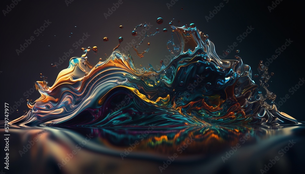 Abstract background. liquid glass waves on black background, similar to ...