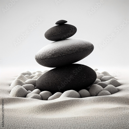 zen stones on the sand - three stacked rocks - AI-Generated