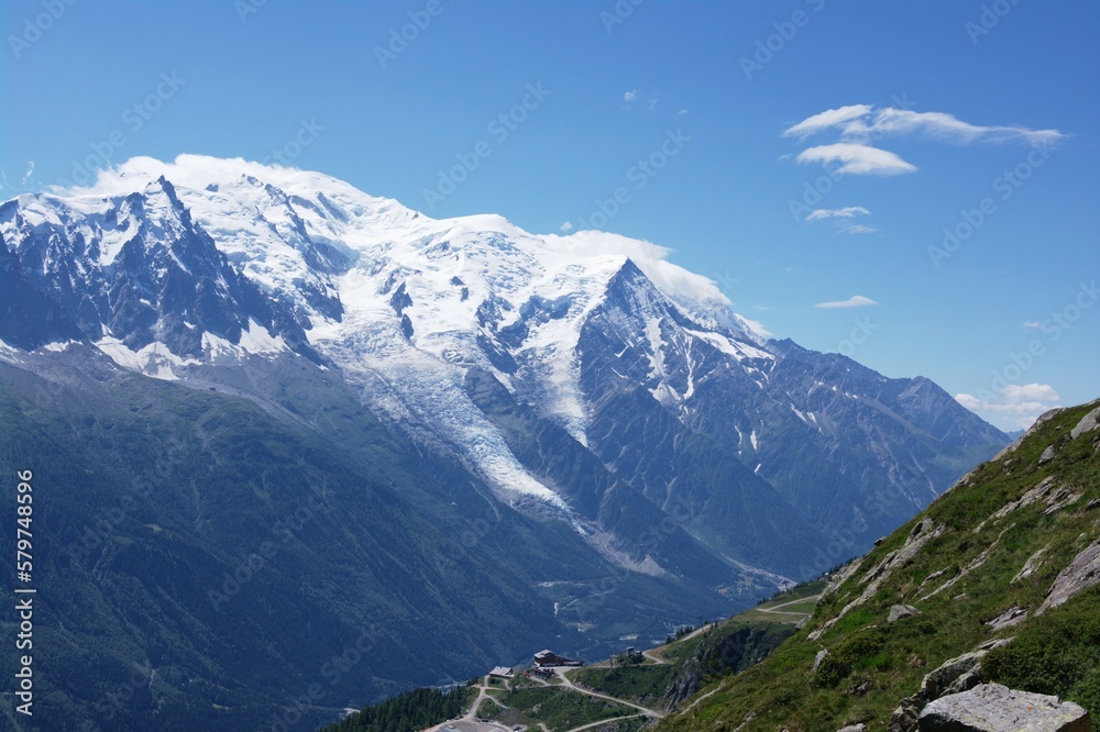 view on Mont Blanc massive over Chamonix  valley
