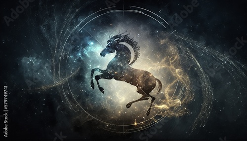 Sagittarius Horoscope Sign Illustration. Outer Space Background. Lunar Zodiac.