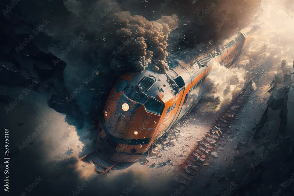train derailment and accident with train wagons broken. generative ai train derailment and accident with train wagons broken. generative ai