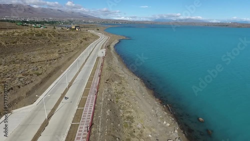 Wallpaper Mural Aerial view of the lake and the avenue that surrounds it in El Calafate. Drone view gives us a pattern of the beauty of Patagonia Torontodigital.ca