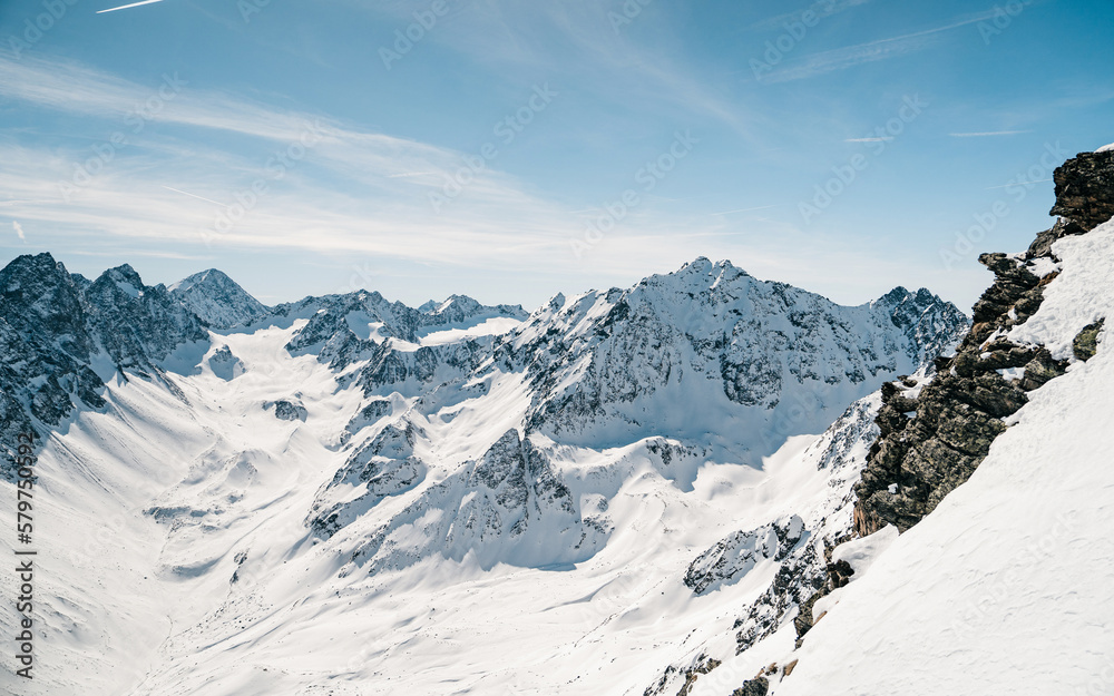 Winter at the austrian alps. Schöntalspitze, skitour sellrain Tyrol, Austria