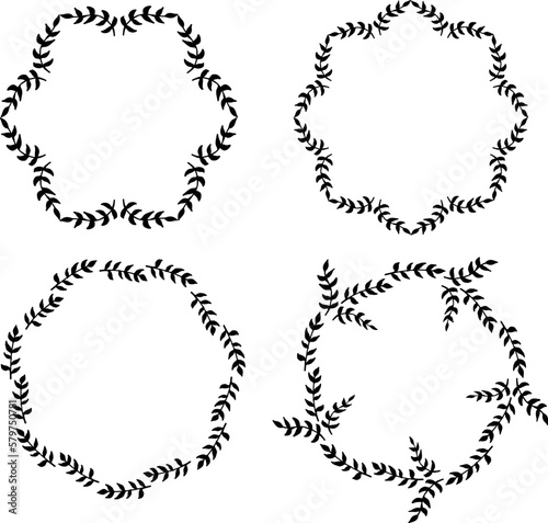 Set of frames with simple black branches on white background. Vector image.