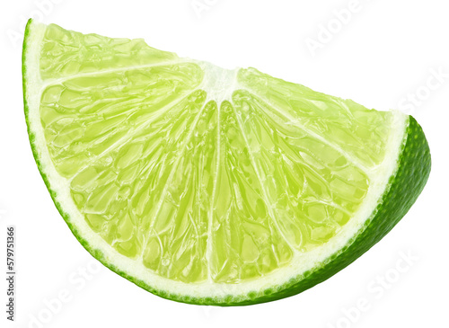 Slice of lime citrus fruit isolated on transparent background