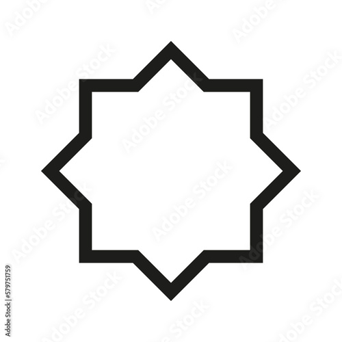 Ramadan star vector icon illustration, eight point star shape, Islamic star shape, Islamic star frame, black silhouette of Islamic star shape frame. 