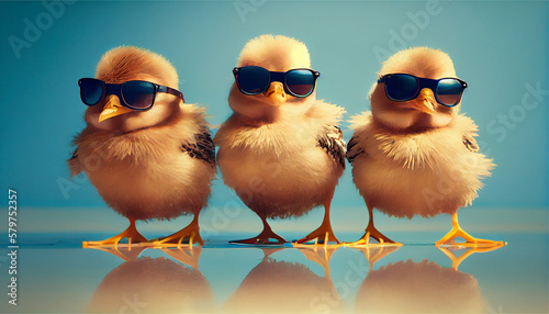 Chicks wearing sunglasses being cool in summer. Generative ai illustration 