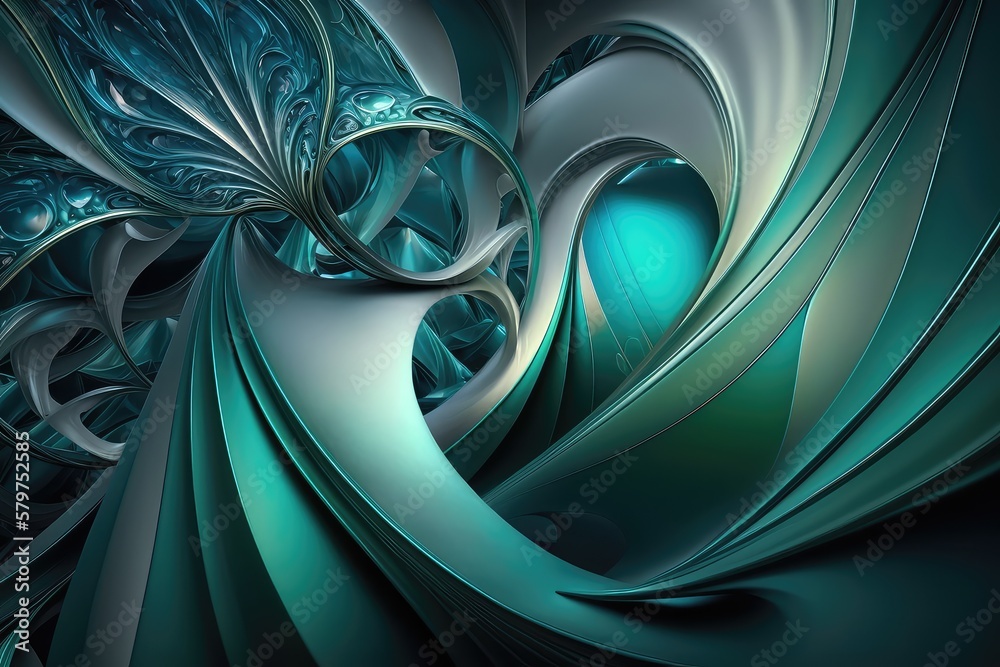 Fototapeta premium Green mint liquid waves abstract background. Generative AI