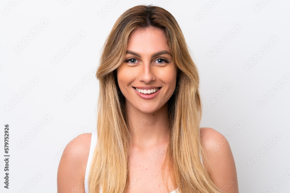 Young Uruguayan woman isolated on white background . Portrait Young Uruguayan woman isolated on white background . Portrait