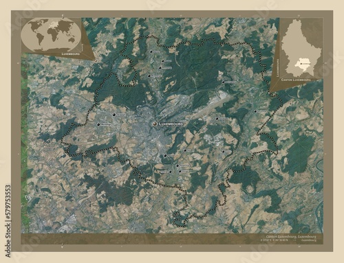 Canton Luxembourg, Luxembourg. High-res satellite. Labelled points of cities photo