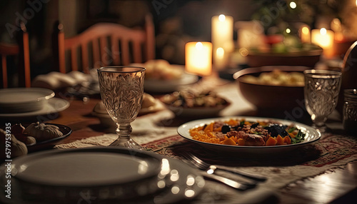 Close up of traditional Middle Eastern dinner table - Generative AI