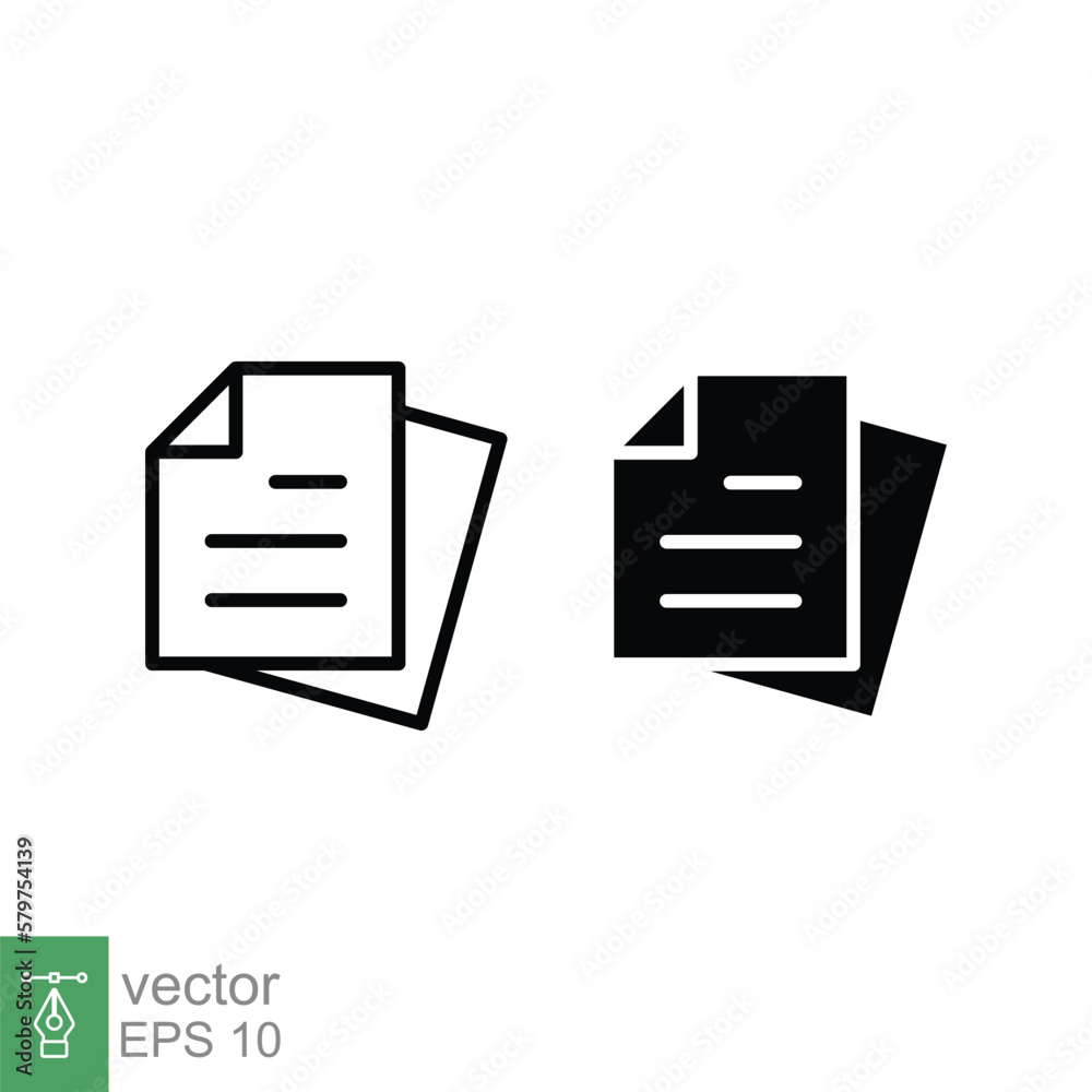 Document line and solid icon. Outline and glyph symbol. Note, information, paper, sheet, pictogram, contract, copy concept. Page file, list text vector illustration isolated for web design. EPS 10. Document line and solid icon. Outline and glyph symbol. Note, information, paper, sheet, pictogram, contract, copy concept. Page file, list text vector illustration isolated for web design. EPS 10.