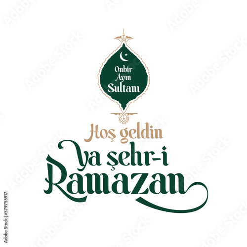 Sultan of eleven months, the climate of peace, welcome, the city of Ramadan, Vector Islamic Background. Welcome Ramadan Month (Turkish Hosgeldin Ya Sehri Ramazan, imsakiye), istanbul silhouette of Blu photo