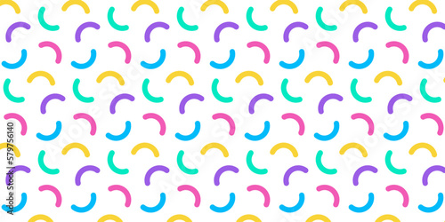 Colorful memphis style geometric pattern on white background. Vector illustration