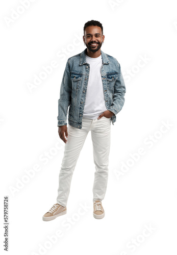 Handsome young african american guy posing in studio, transparent background