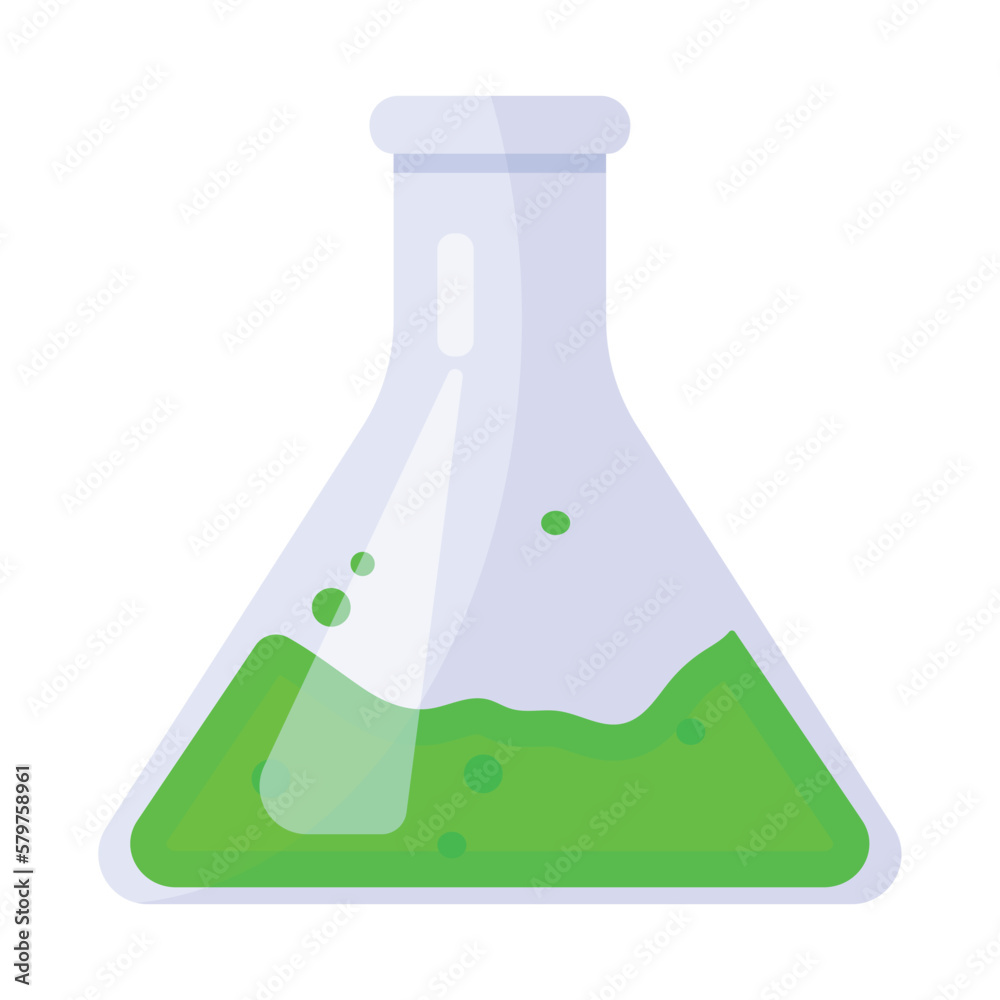 Vector cartoon image of a chemical flask.  Bright educational elements for your design. The concept of study and work.