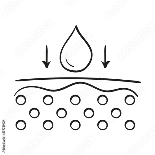 Skin hydration line icon. Skin layers with waterdrop and arrows. Vector