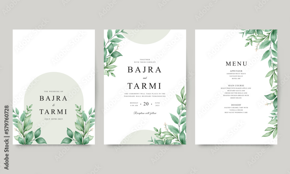 Greenery for elegant wedding invitation set template