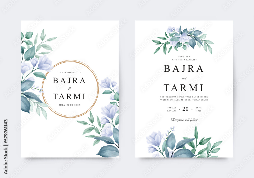 Watercolor purple floral for beautiful wedding invitation template