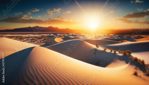 Endless Adventure- Exploring the Vast Desert Sand Dunes Under Blazing Hot Sun. Generative AI © neo