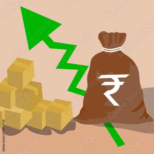 Economic inflation rupee value increase vector icon, Economy investment arrow up.