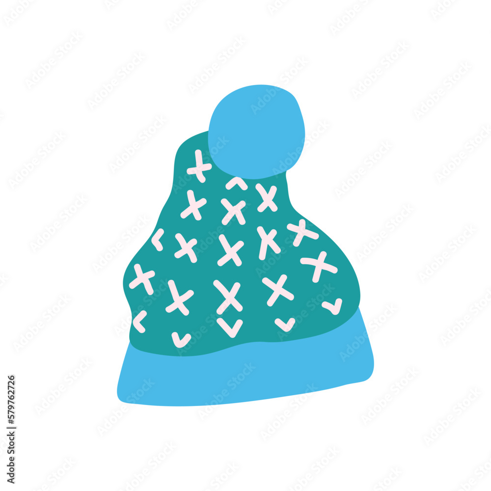 Single hand drawn hat with pompon. Isolate on a white background. Single hand drawn hat with pompon. Isolate on a white background.