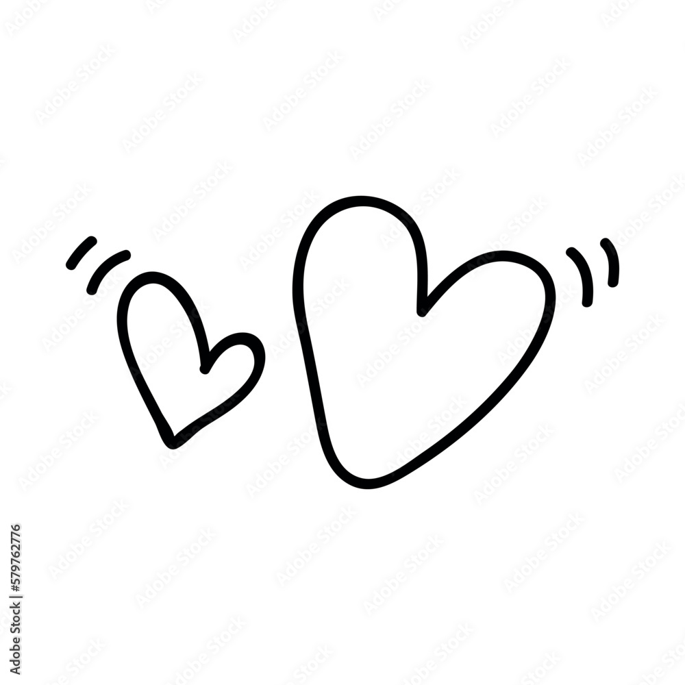 Two hearts. Vector illustration in doodle style. Isolated on a white background.