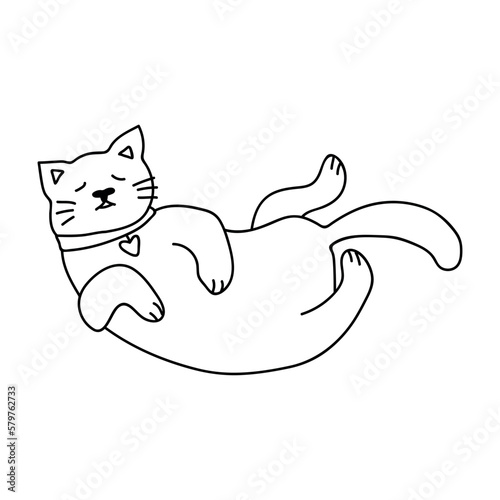 Single hand drawn cat in a funny pose. Vector illustration in doodle style. Isolated on a white background.