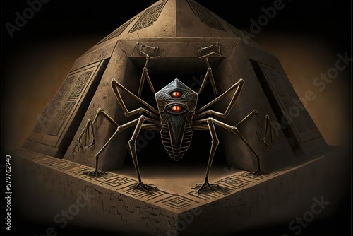Fotobehang Spider robot in a dark egyptian pyramid Ai Generate