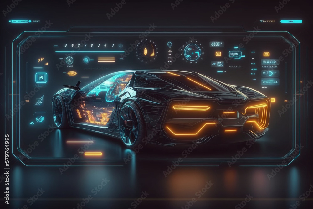 A futuristic hologram of a car, a futuristic car hud design, Generative AI A futuristic hologram of a car, a futuristic car hud design, Generative AI