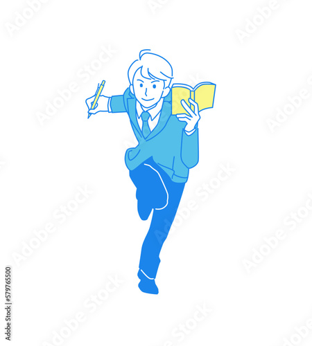 勉強を頑張る笑顔の男子のイメージイラスト（男子高生・中学生）
