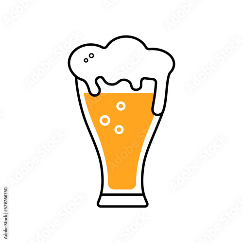 Beer glass colored icon isolated on white background. Beer Symbol. Vector Design Illustration. Outline style.