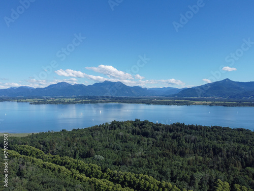 Mountain landscape, picturesque mountain lake in the summer morning, large pano