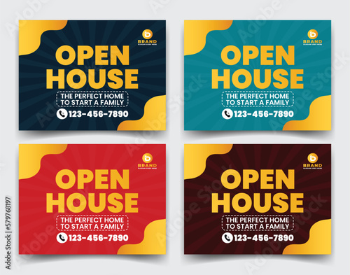Home sale business real estate company ads, yard sign, signage design vector template for outdoor advertising multiple colors