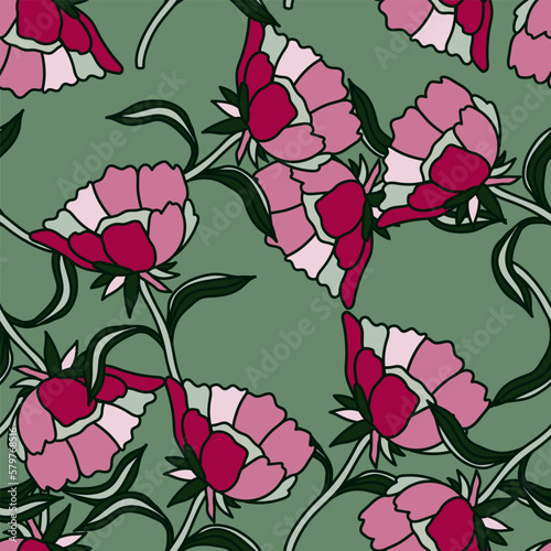 Seamless pattern with flowers and leaves. Abstract floral wallpaper.