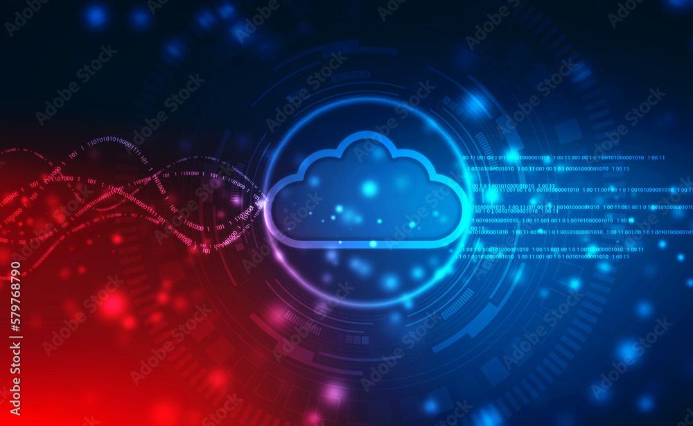 Solution Concept with Cloud Computing, Digital Cloud computing and network Concept background. Cyber technology, internet data storage, database and Internet server concept