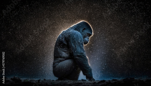 Extinction concept of gorilla fading away in the stars